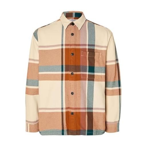 SELECTED HOMME seleted homme slhloosehybrid-check overshirt ls camicia a maniche lunghe, sugar almond, m uomo