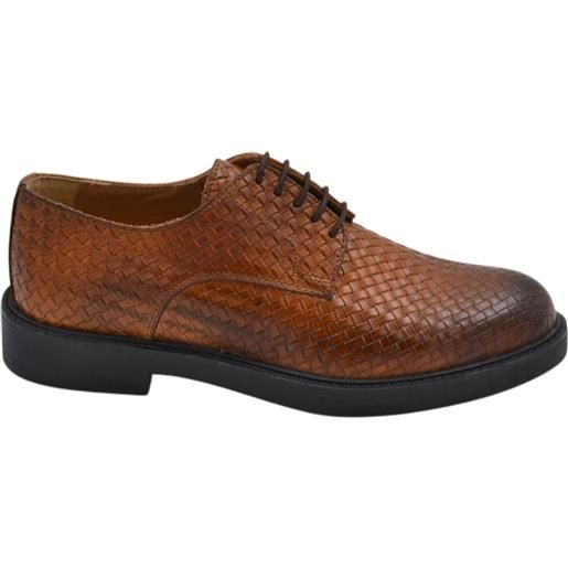 Malu Shoes scarpe uomo derby intrecciato stampato cuoio in vera pelle made in italy business fondo gomma alto