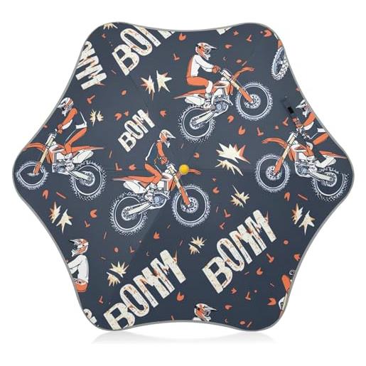 GAIREG ombrello da sole e pioggia per bambini con motivo motocross, con angoli arrotondati e manico a gancio