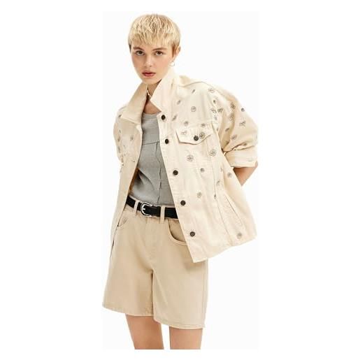 Desigual chaq_flowers, giacca trucker donna in denim da donna, white, 