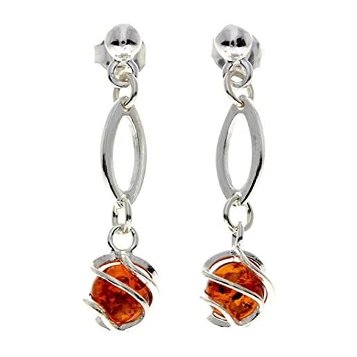 Orecchini Donna In Argento 925 E Ambra Naturale - Silve Ramber GL023, Gioiello Elegante Con Pietra 6x6 Mm, Confezione Regalo Ecologica, Pronta Consegna