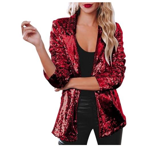 POIUIYQA blazer da donna, con paillette, con paillettes, giacca a maniche lunghe, con brillantini, per feste, lucidi, cappotti da donna