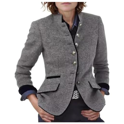 Juankrynord blazer in tweed primaverile da donna cardigan a quadri in tweed blazer da lavoro giacca da ufficio a maniche lunghe casual multi-bottone elegante (grigio, xl)