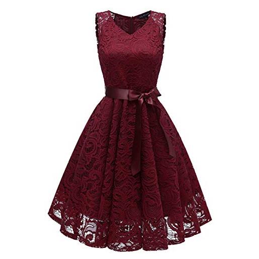 BOTCAM - abito da donna in pizzo da damigella e per feste, elegante, lungo, abito da cocktail in chiffon, scollo a v, senza maniche, abito lungo da sera, da ballo, da damigella e da sposa, da