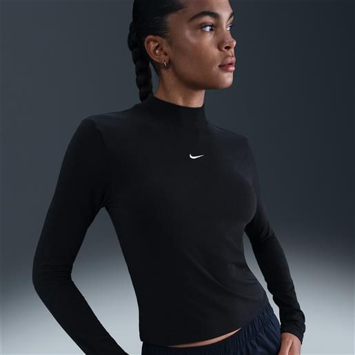 Nike t-shirt slim fit a manica lunga con collo alto Nike chill knit - donna - nero