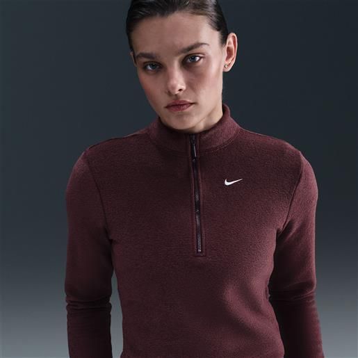 Nike maglia slim fit in fleece a manica lunga con zip a metà lunghezza Nike phoenix plush - donna - rosso