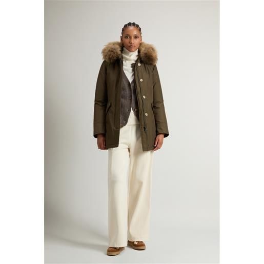 Woolrich donna arctic parka in ramar cloth con pelliccia removibile verde taglia xs