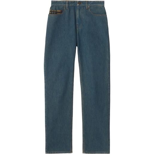 Burberry jeans dritti con applicazione logo - blu