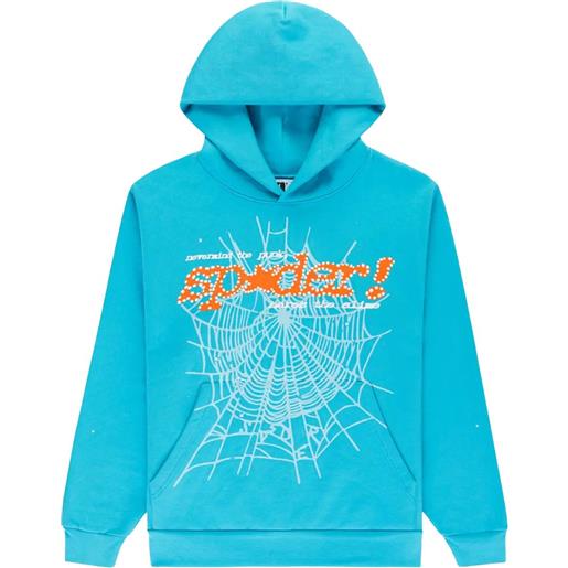 SP5DER felpa con stampa ragnatela e cappuccio - blu