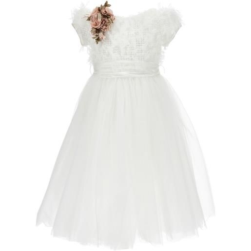 Monnalisa abito con applicazione fiori - bianco