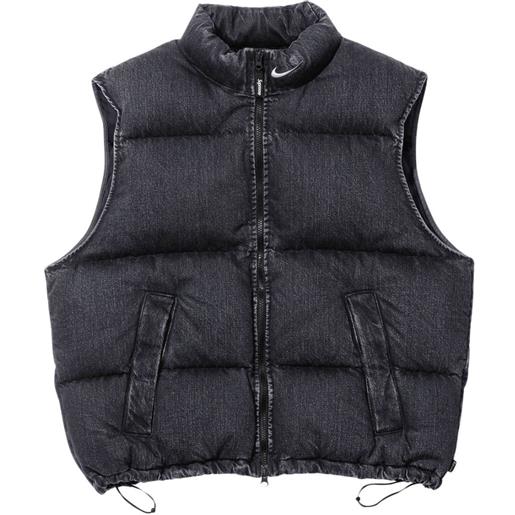 Supreme x nike gilet imbottito in denim - nero