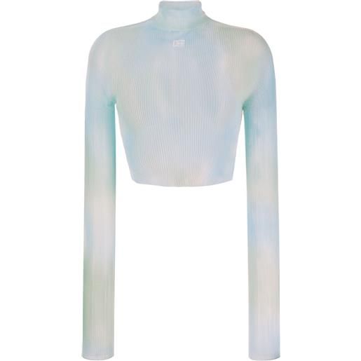 Off-White top corto con fantasia tie dye - blu