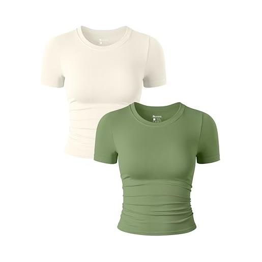 OQQ set di 2 pezzi shirt da donna manica corta scollo rotondo estivo slim corto tops casual maglietta donna nero rosso