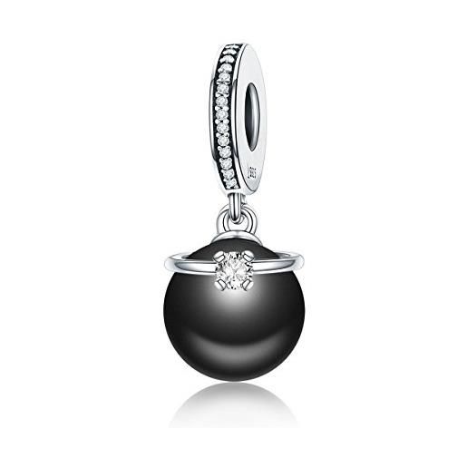 luvhaha ciondolo con perle nere in argento sterling 925 con ciondolo in perle abbinabile a pandora braccialetto per le donne