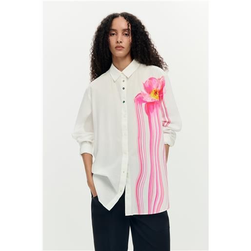 Desigual, camicia flor gloss, donna, cotone, bianco, l