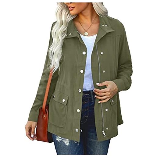 SDGR giacca da donna mezza stagione primavera militare cappotto parka in cotone casual giacca tasche giacca sahariana donna sport casual outwear zip, colore: beige. , l