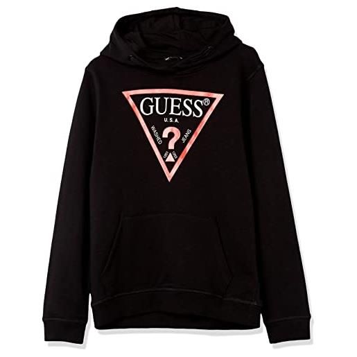 Guess felpa con cappuccio popover in spugna francese organica con logo classico, nero corvino, 18 anni