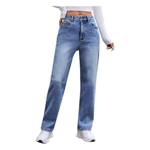 Cexiakong jeans foderati, da donna, termici, invernali, in denim con pile, skinny, a vita alta, elasticizzati, invernali, a vita alta, da donna, caldi, lunghi, spessi, blu, l