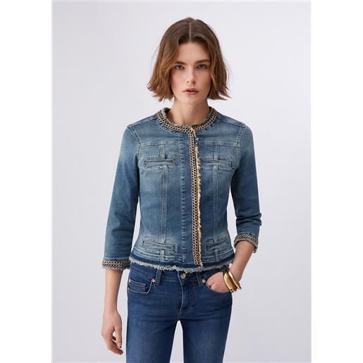 LIUJO liu jo giacca in denim con catene gioiello, denim blu
