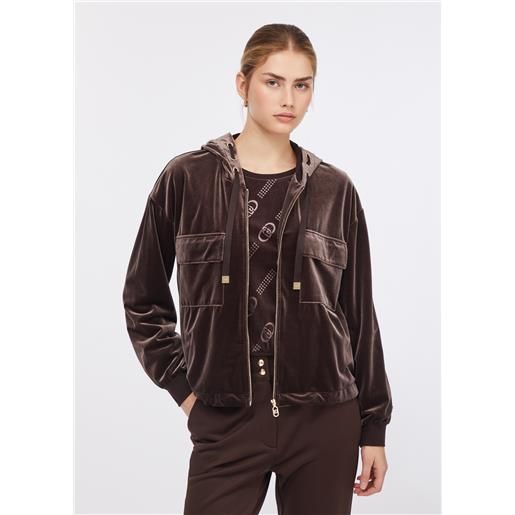 LIUJO liu jo felpa in ciniglia con cappuccio, cioccolato