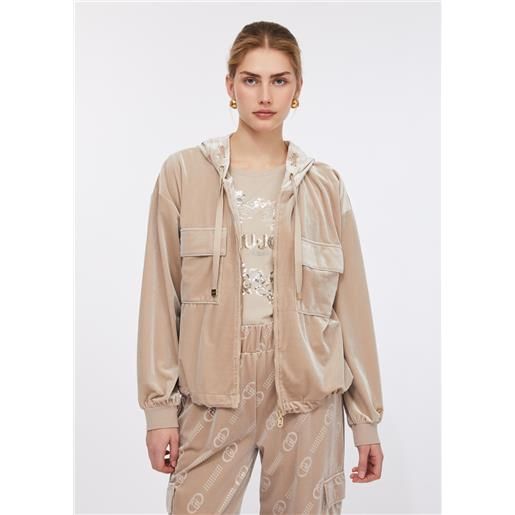 LIUJO liu jo felpa in ciniglia con cappuccio, champagne