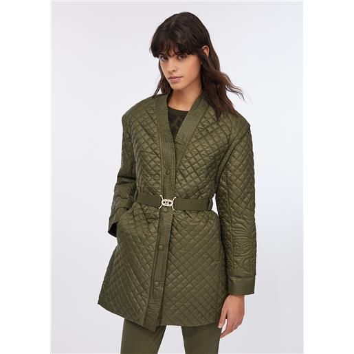 LIUJO liu jo cappotto in nylon trapuntato con cintura, verde oliva