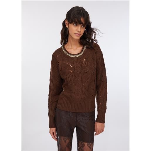 LIUJO liu jo maglia traforata con pietre gioiello, cioccolato