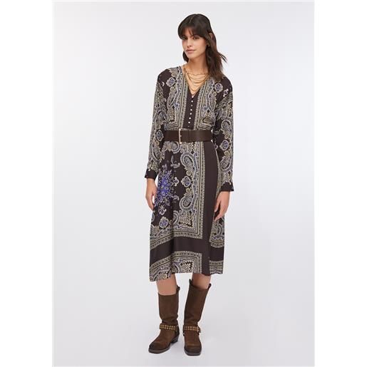 LIUJO liu jo vestito midi con cintura, marrone con stampa