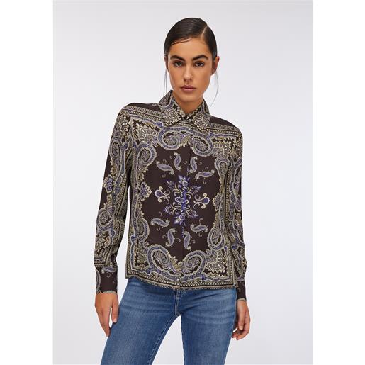 LIUJO liu jo camicia in twill stampato, marrone con stampa