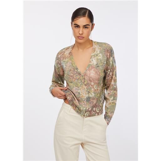 LIUJO liu jo cardigan in misto lana e alpaca, stampa sanderson