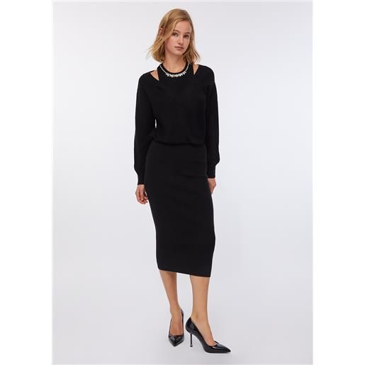 LIUJO liu jo abito in maglia con ricami gioiello, nero