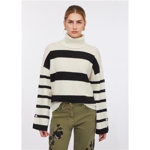 LIUJO liu jo dolcevita 100% lana con bottoni gioiello, bianco