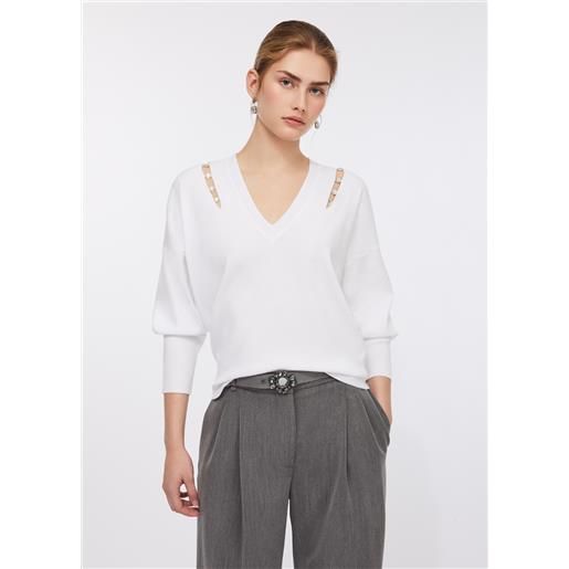 LIUJO liu jo maglia con castoni gioiello, bianco lana