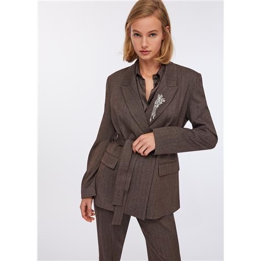 LIUJO liu jo giacca doppiopetto con cintura, testa di moro