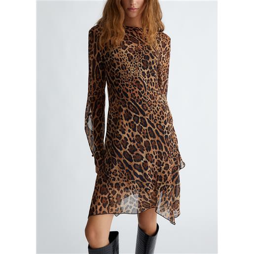 LIUJO liu jo abito corto animalier in tulle, marrone