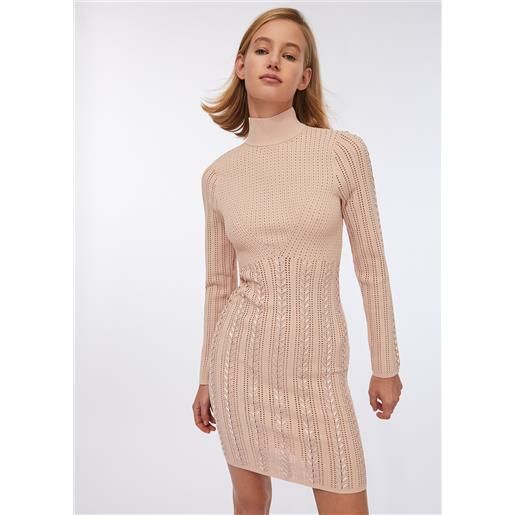 LIUJO liu jo abito corto in maglia traforata, rosa cipria