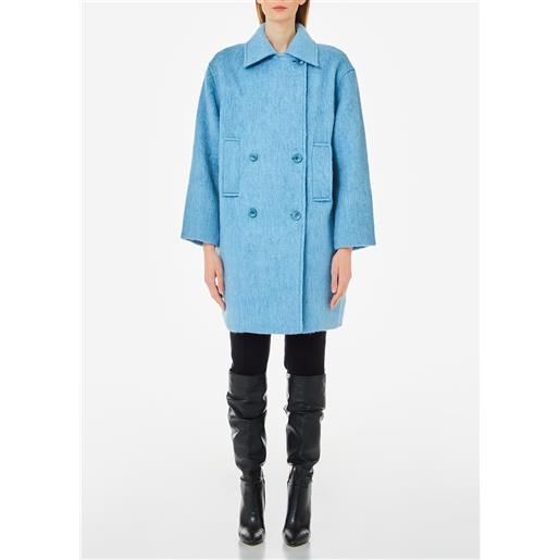 LIUJO liu jo cappotto doppiopetto in misto lana, azzurro