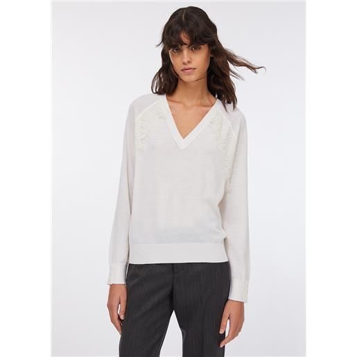 LIUJO liu jo maglia in lana con pizzo, latte