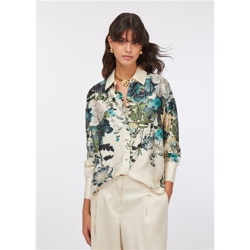 LIUJO liu jo camicia in twill stampato, bianco latte