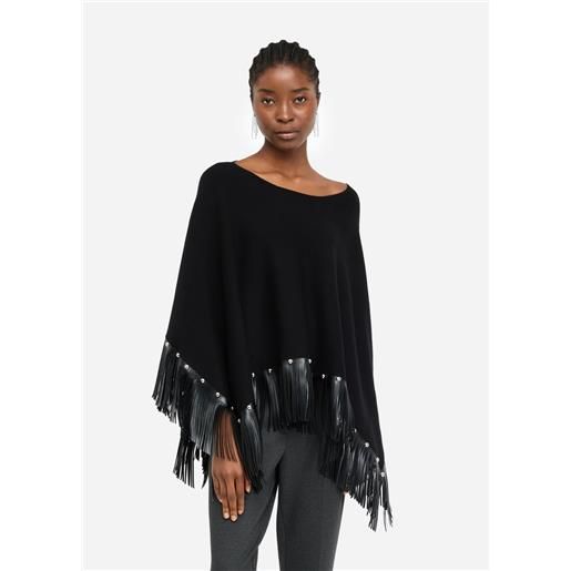 LIUJO liu jo poncho con frange e borchie, nero