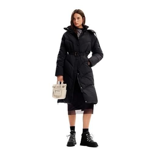 Desigual woman woven padded long overcoat cappotto in tessuto da donna, nero, s