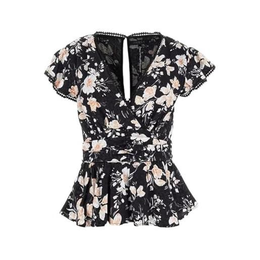 GUESS top donna guess maglia nera ema top floreale es24gu105 w5gh61wg4t2 p9wm l