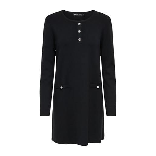 Only onlania ls abito da donna con bottoni, scollo rotondo, in maglia, nero, m