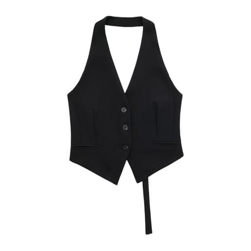 YONGHONGKEJI gilet da donna gilet da donna con scollo all'americana y2k casual senza maniche con bottoni regolabile vestibilità aderente canotta corta retrò elegante gilet schiena scoperta punk st