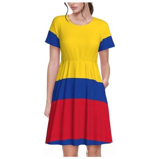 BGSHJVF abito estivo da donna, con stampa bandiera della colombia, maxi abito casual, per pasqua e vacanze al mare, nero, s