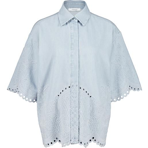 ZIMMERMANN camicia denim daylight con ricamo a fiori - blu