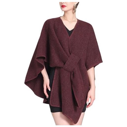 WANWEN poncho da donna, mantella maglia, mantella cashmere donna, scialle lavorato a maglia, texture in cashmere, taglia unica, elegante e facile da abbinare (grigio chiaro)
