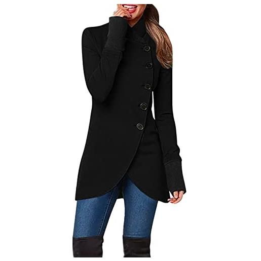 Cocila cappotto casual da donna lungo a maniche lunghe tinta unita maglione con bottone e cerniera felpa pile invernale (black m) giubbotto elegante donna giacchetta elegante camicia in