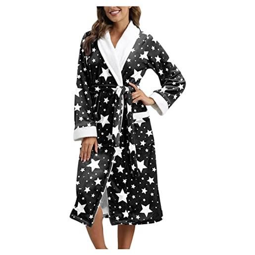 INTIMO Accappatoio Donna In Poly Charmeuse - Veste Morbida Con Cintura, Maniche A Kimono E Collo A Scialle (Nero, Large)