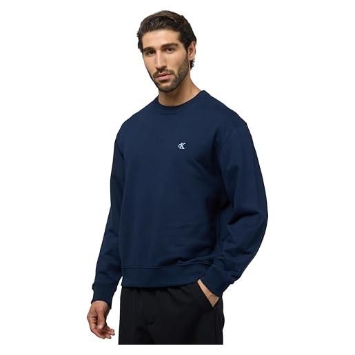 Calvin Klein ls eu 350terry monogram cn swtsh lv04rc296g felpe, blue(dark sapphire), m uomo
